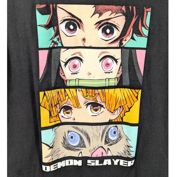 Demon Slayer Kimetsu No Yaiba Anime T-Shirt L Black Graphic Tee Tanjiro Nezuko - Picture 2 of 4